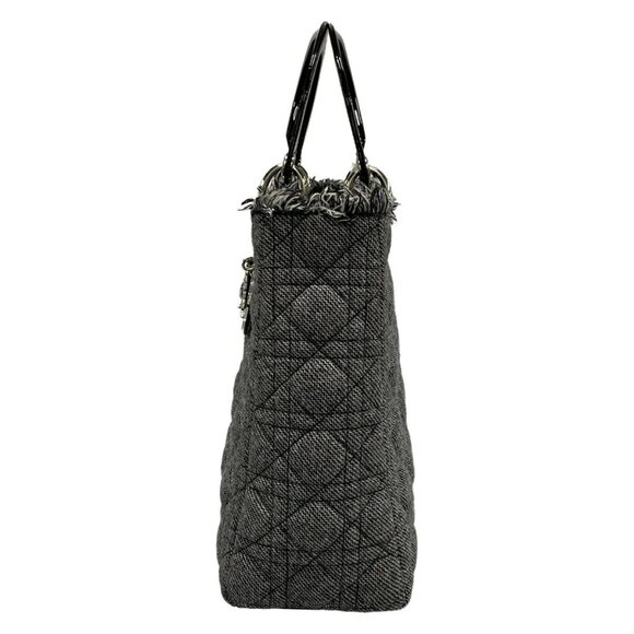 Auth DIOR/ChristianDior Lady Dior Large Bag Gray Black Wool Patent Leather - Picture 4 of 16